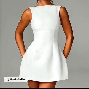 Boat Neck White Mini Dress